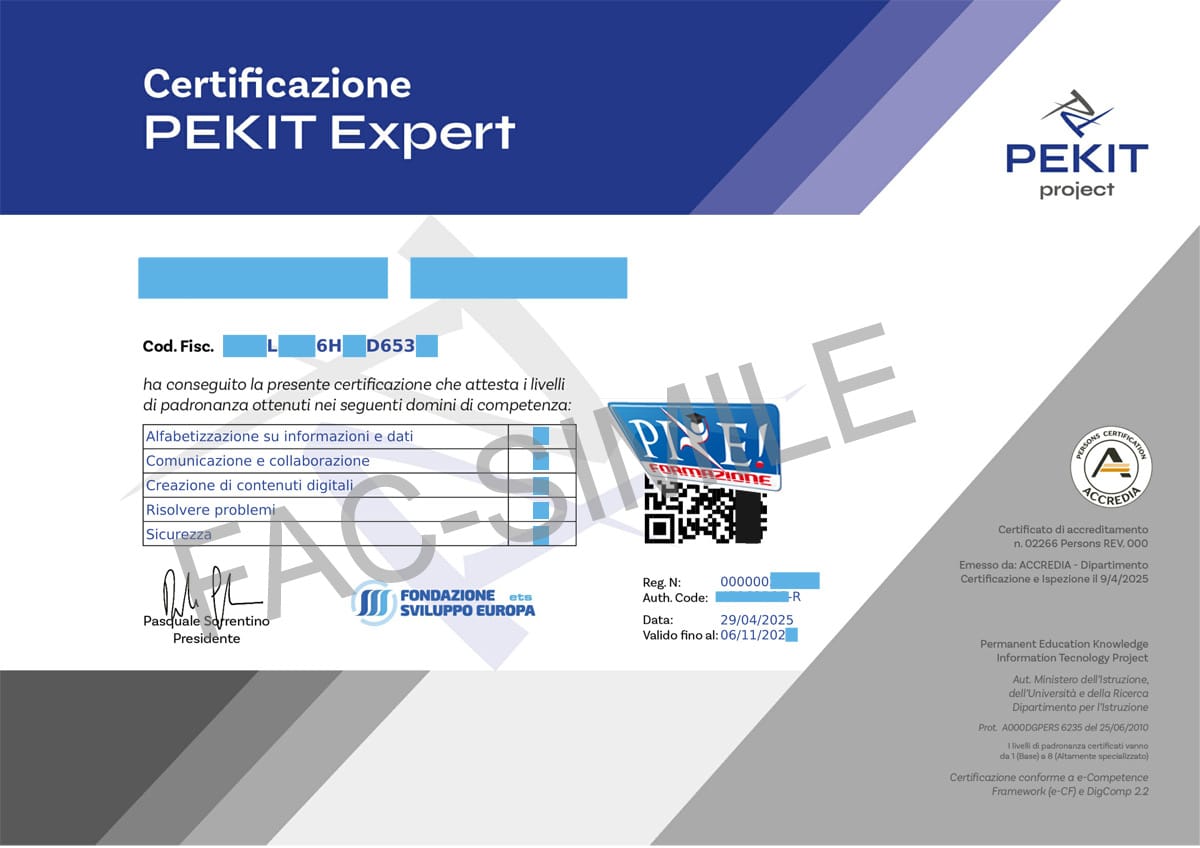 attestato PEKIT EXPERT CIAD ACCREDIA